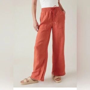 Athleta Retreat Linen High Rise Wide Leg Pants Womens Size 20 in Sunset Glow